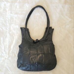 VINTAGE 70s Black Patchwork Leather Hobo Shoulder Bag Purse
